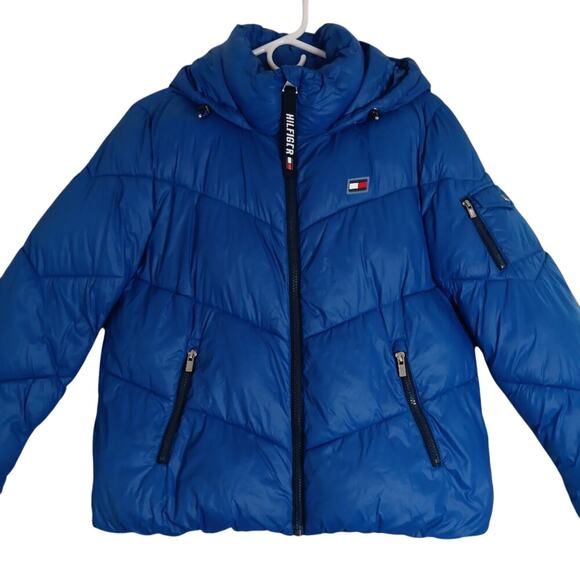 Tommy Hilfiger Puffer Jacket/Coat Womens Small Aspen Blue Hooded Logo Ski Winter - Picture 1 of 16